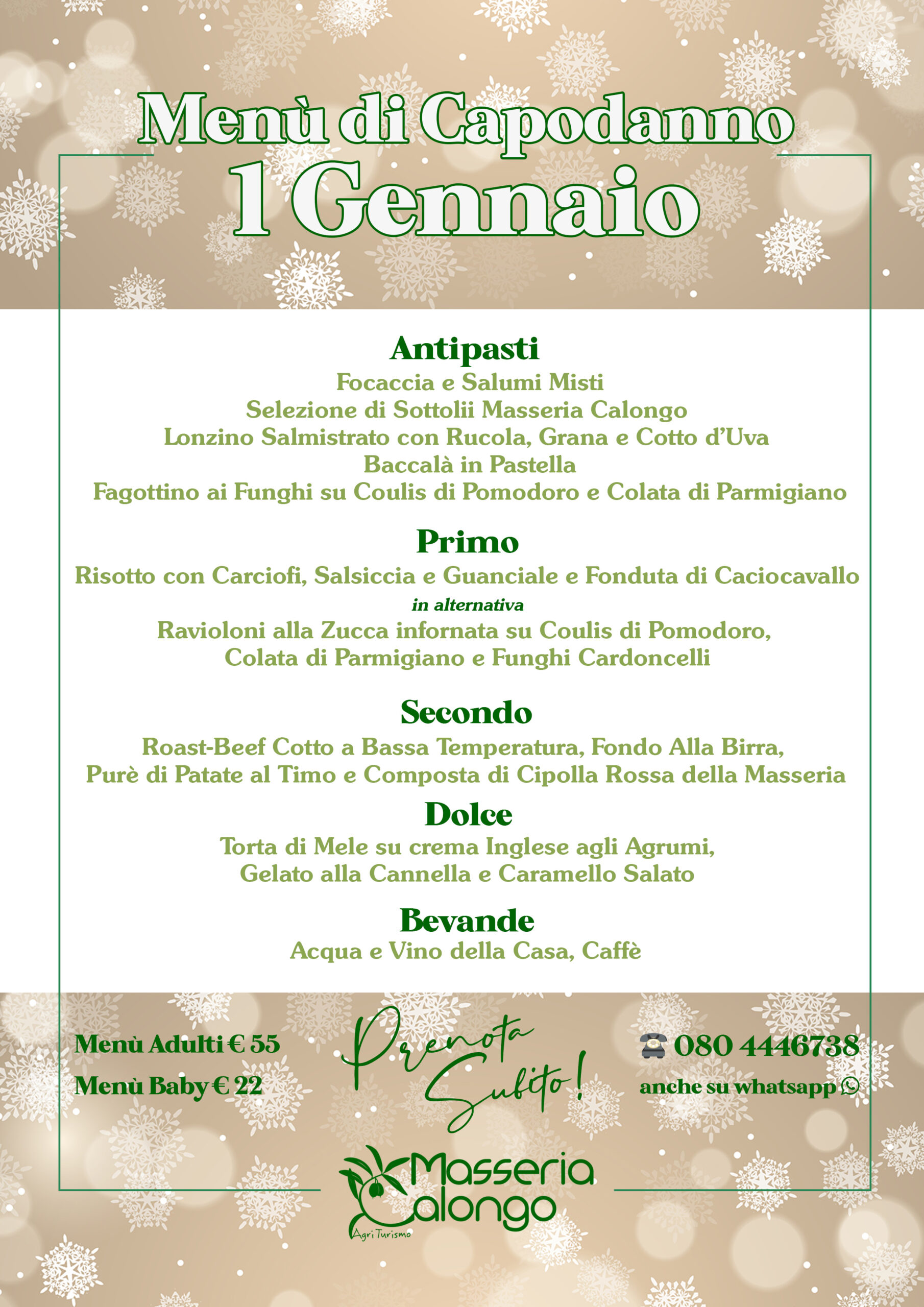 Menù Pranzo di Capodanno giovedì 01.01.2026